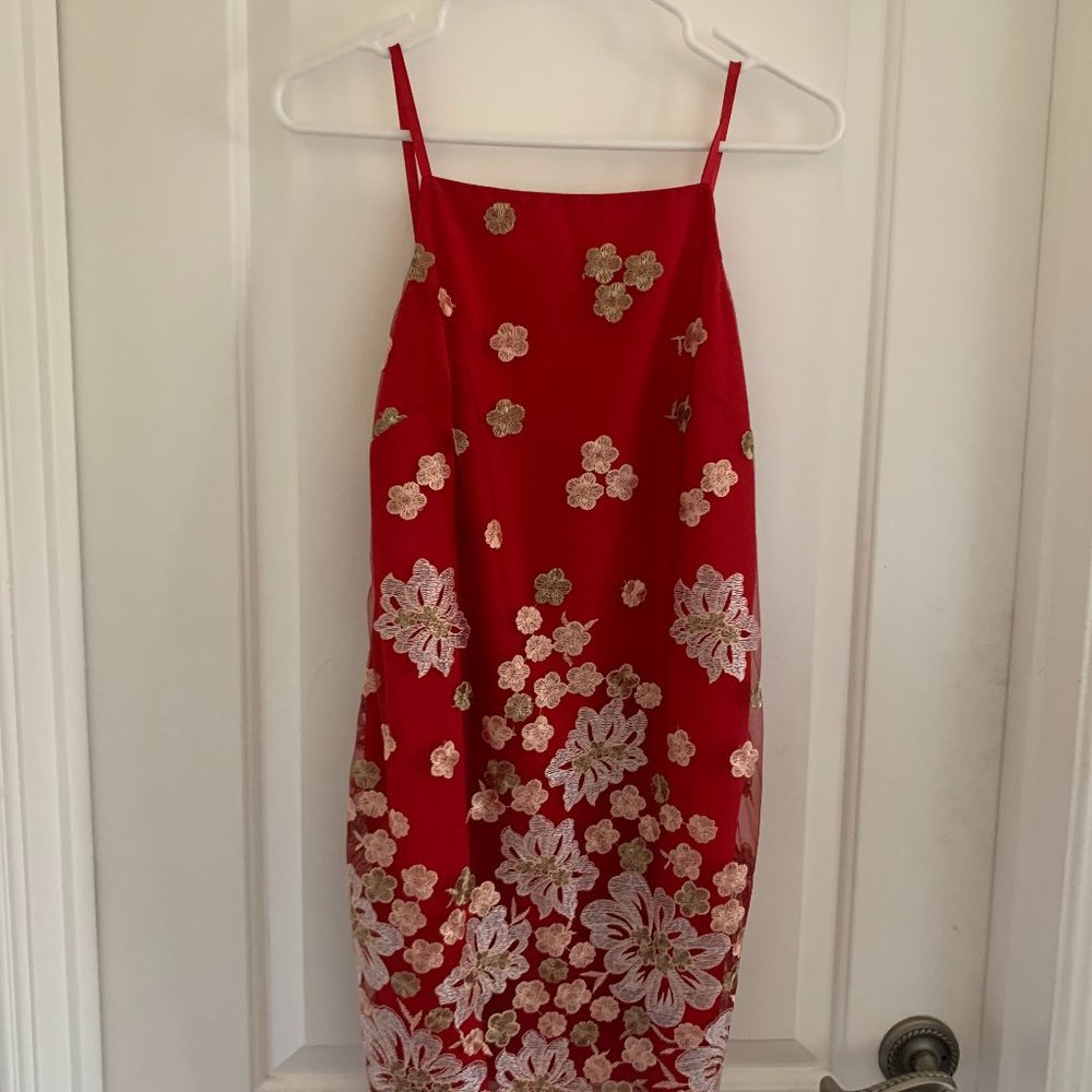 free people red embroidered lace dress